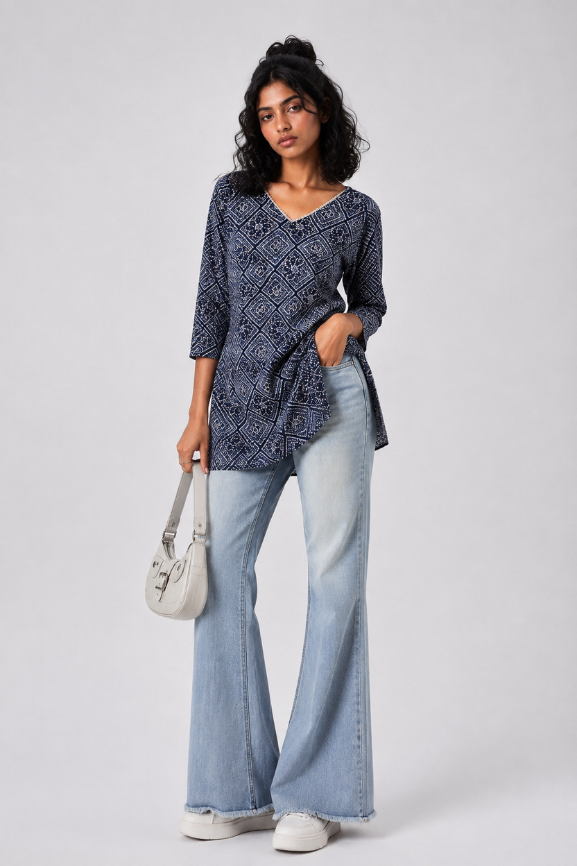 Womens Navy Bandhani Print Tunic - Image 6