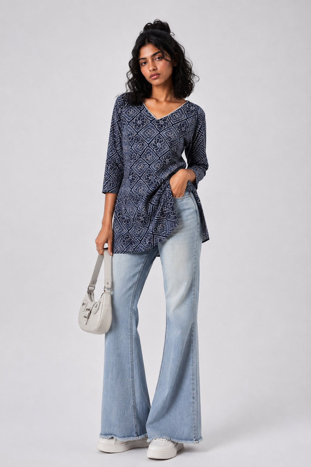 Womens Navy Bandhani Print Tunic - Image 6