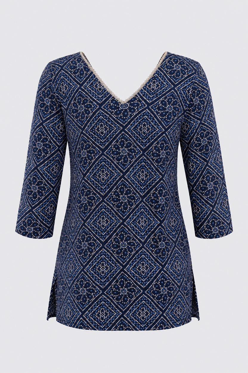Womens Navy Bandhani Print Tunic - Image 7