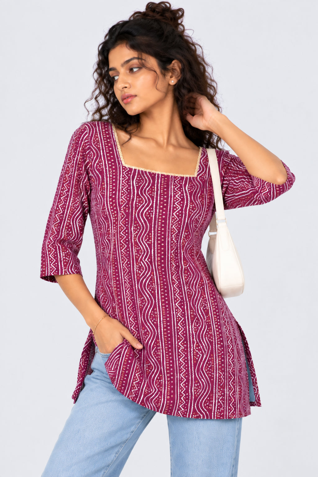 Womens Regular Fit Purple Bandhani Tunic - Image 1