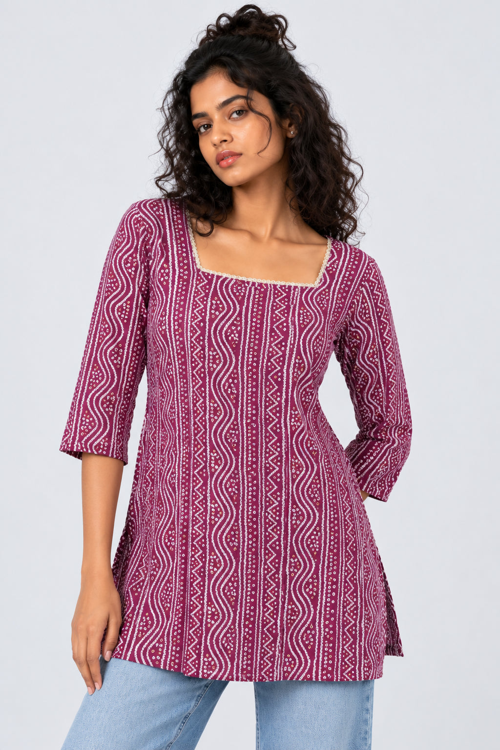 Womens Regular Fit Purple Bandhani Tunic - Image 2
