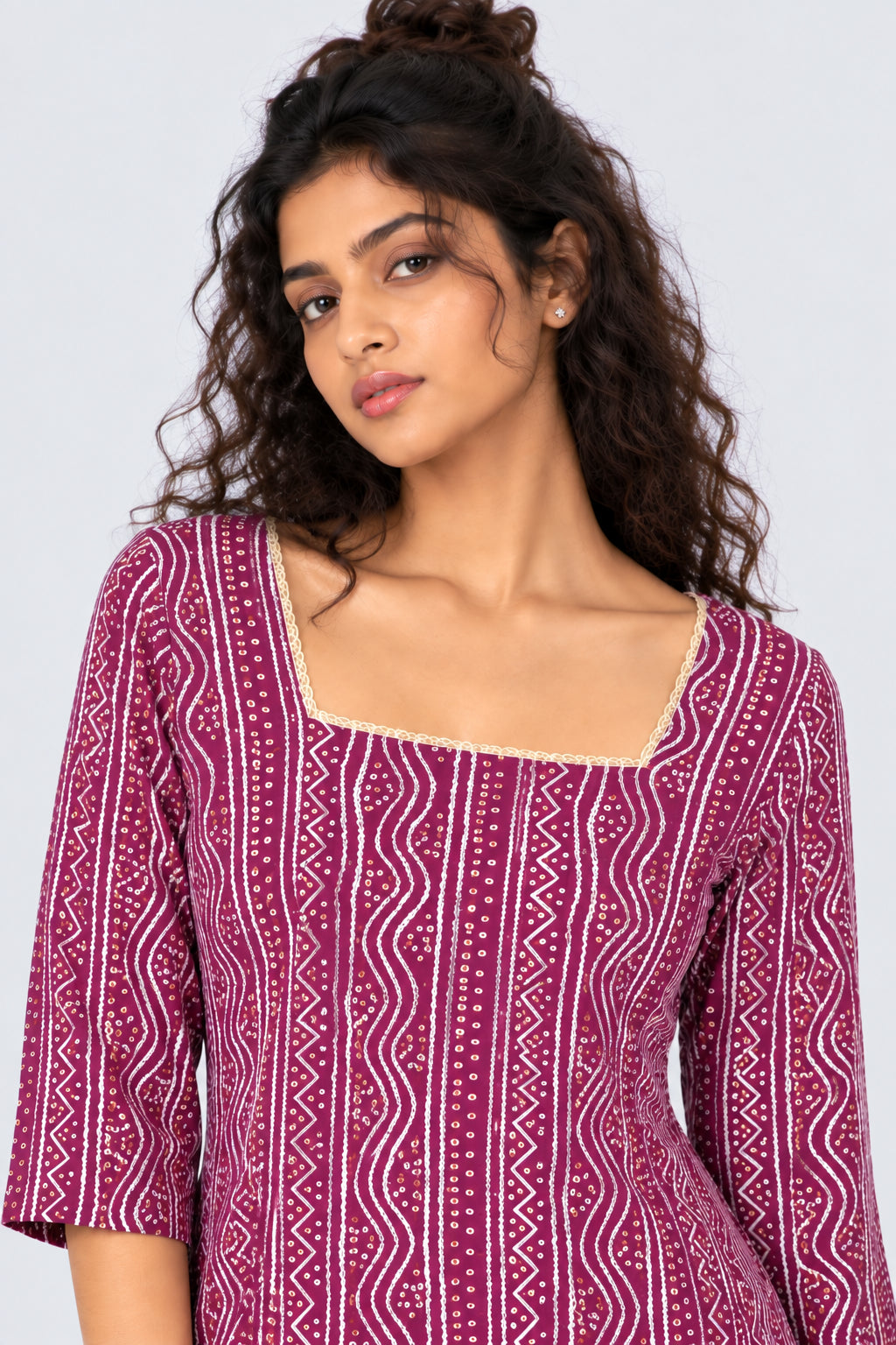 Womens Regular Fit Purple Bandhani Tunic - Image 3