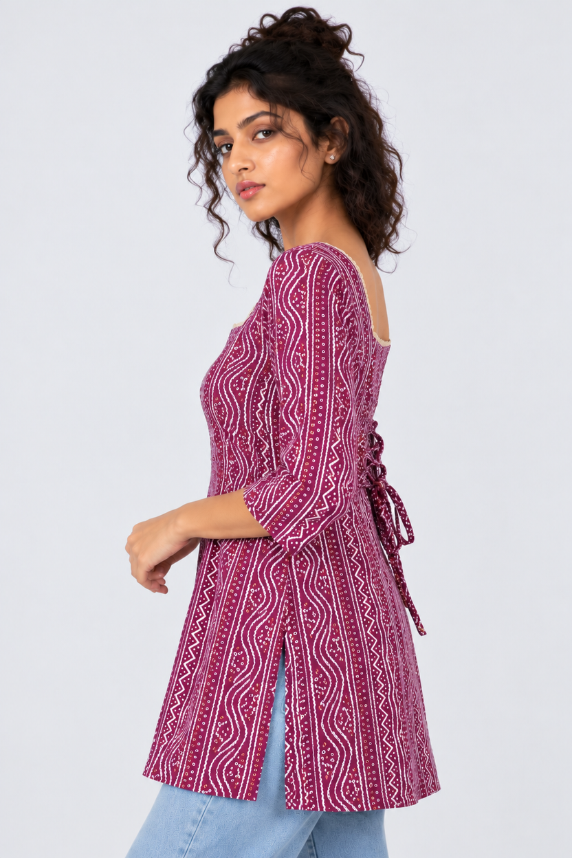 Womens Regular Fit Purple Bandhani Tunic - Image 4