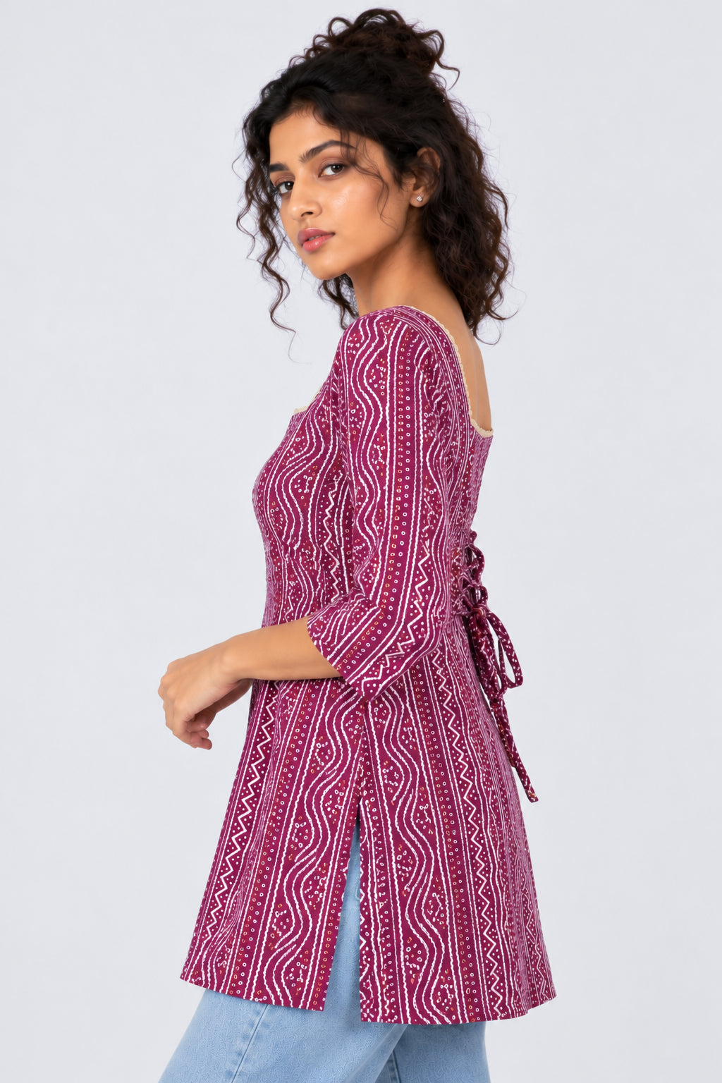 Womens Regular Fit Purple Bandhani Tunic - Image 4