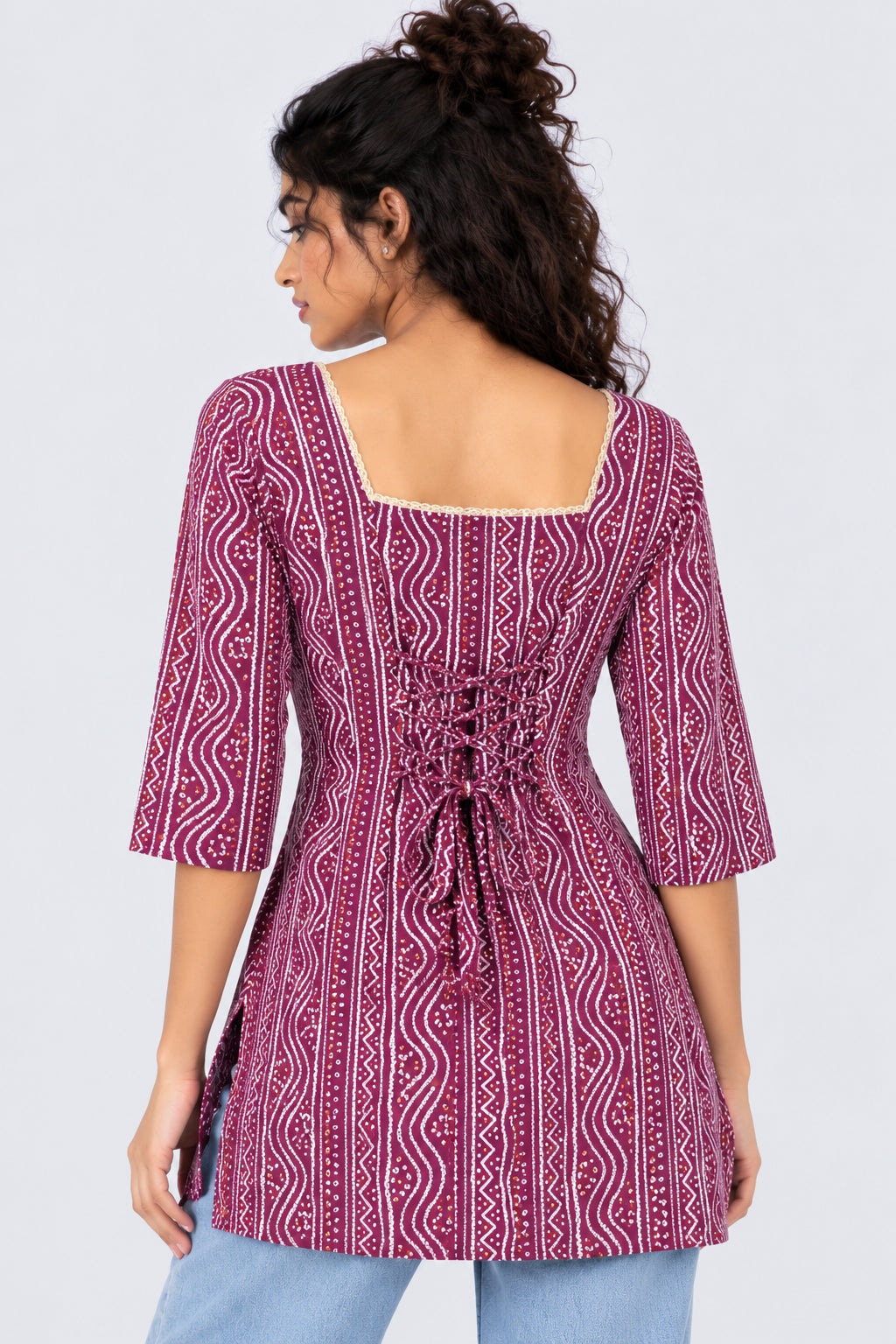 Womens Regular Fit Purple Bandhani Tunic - Image 5