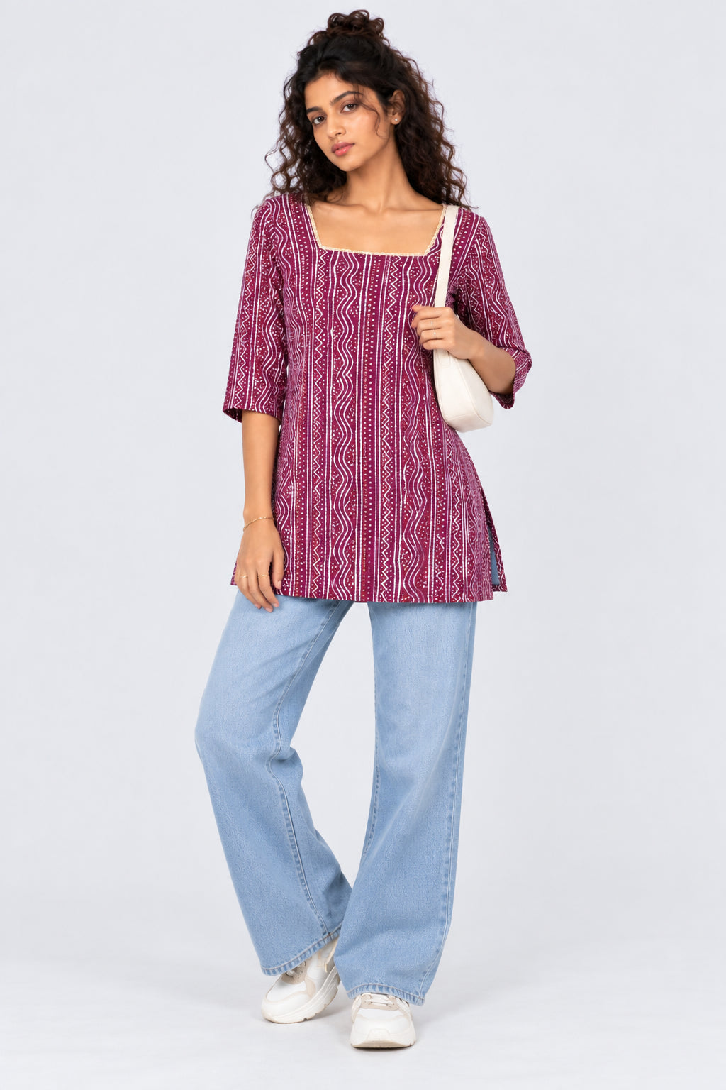 Womens Regular Fit Purple Bandhani Tunic - Image 6