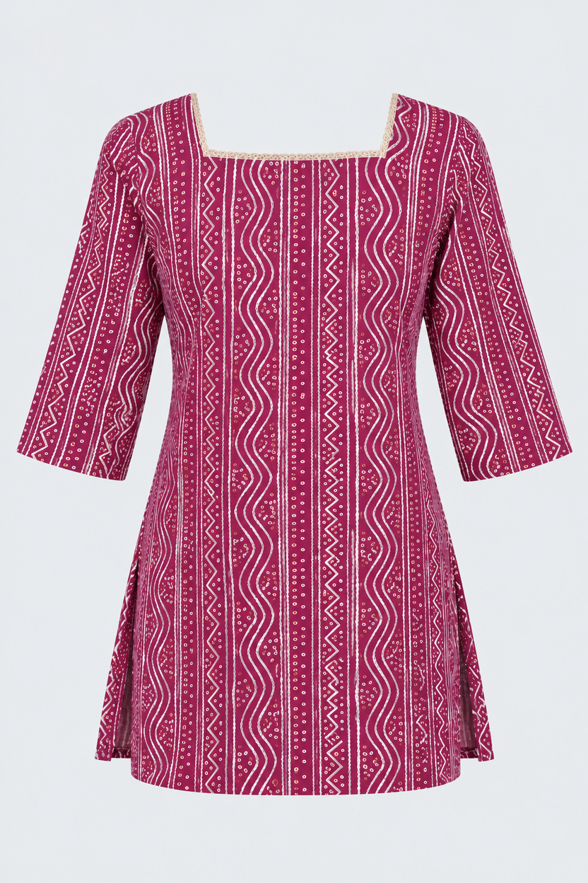 Womens Regular Fit Purple Bandhani Tunic - Image 7
