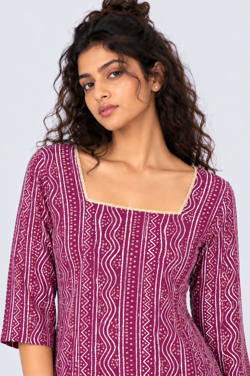 Womens Regular Fit Purple Bandhani Tunic - Image 8