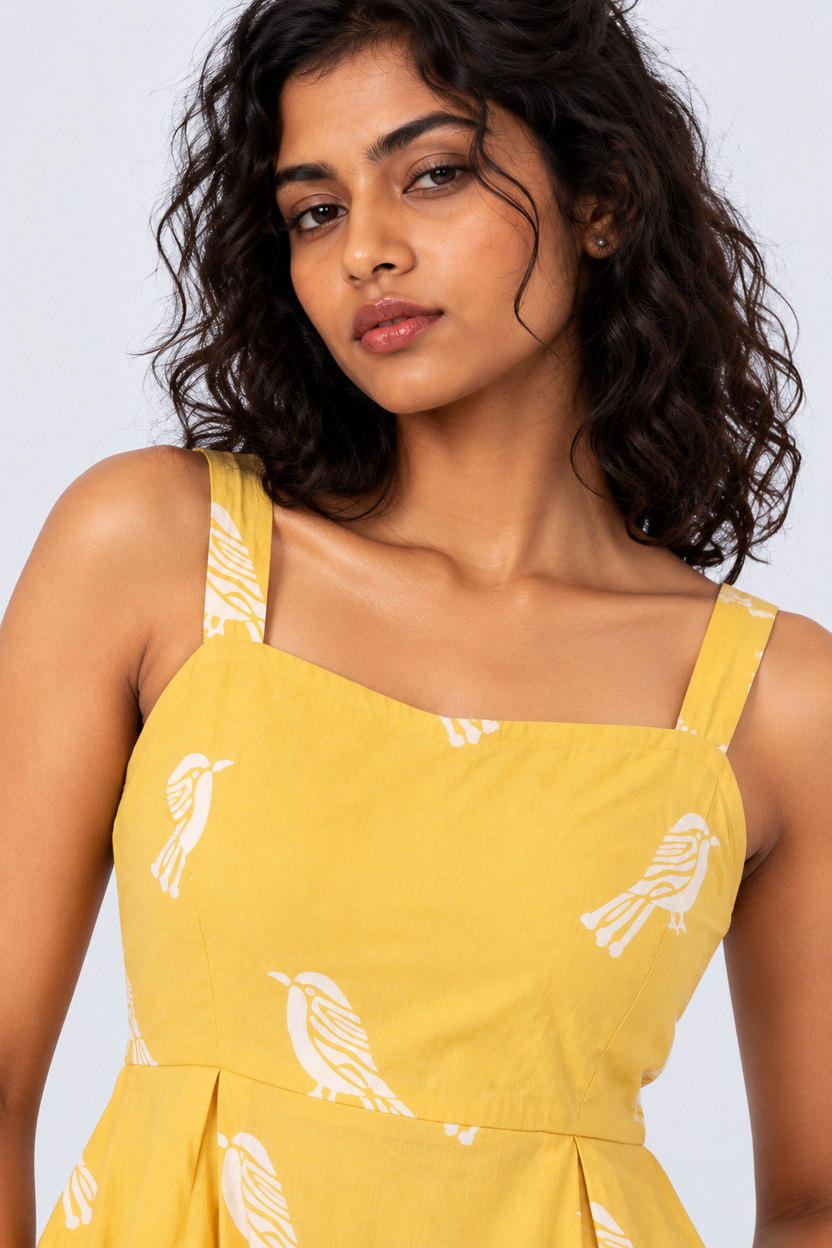 Womens Yellow Bird Print Peplum Top - Image 7
