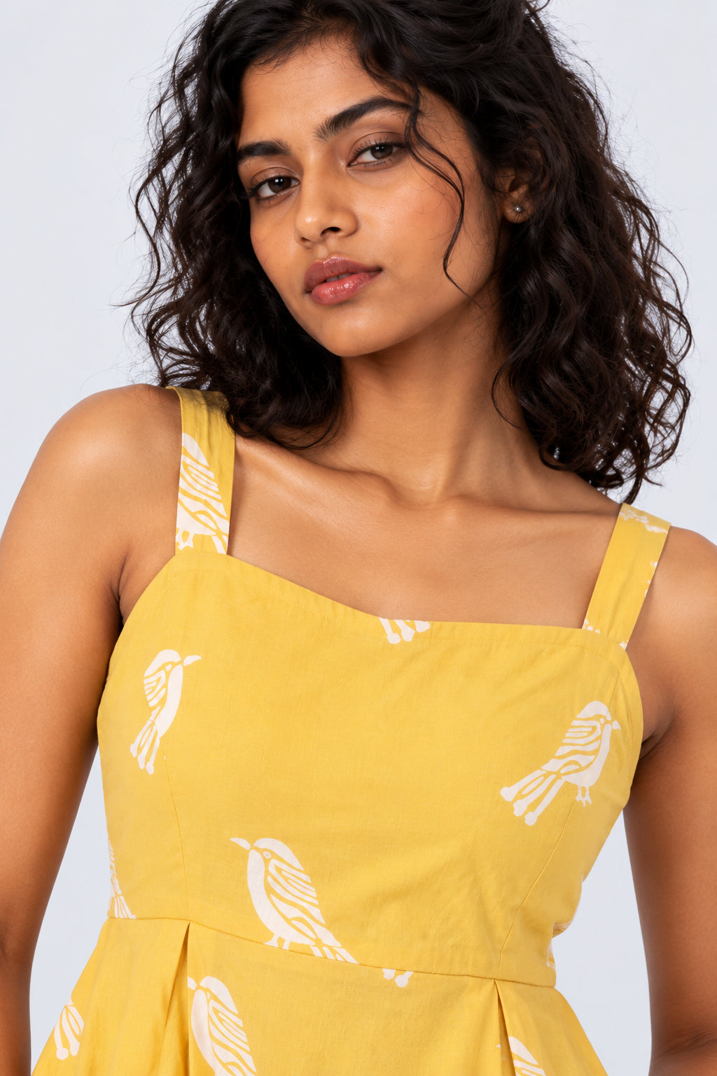 Womens Yellow Bird Print Peplum Top - Image 7