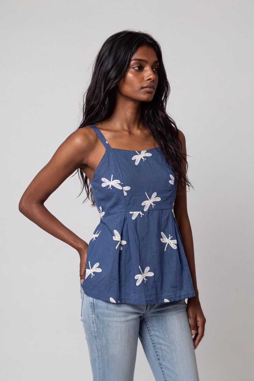 Womens Blue Dragonfly Print Peplum Top - Image 4