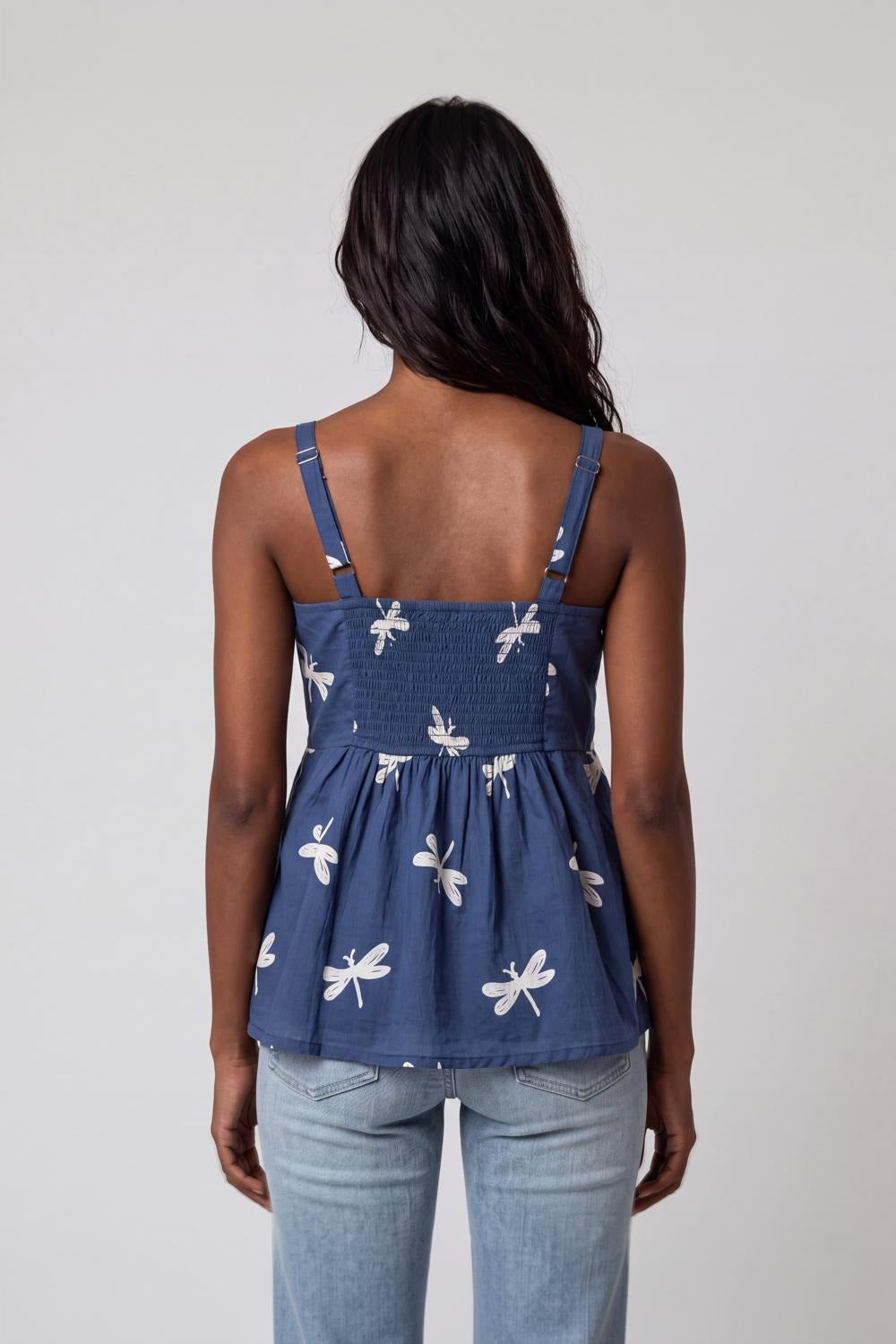 Womens Blue Dragonfly Print Peplum Top - Image 5