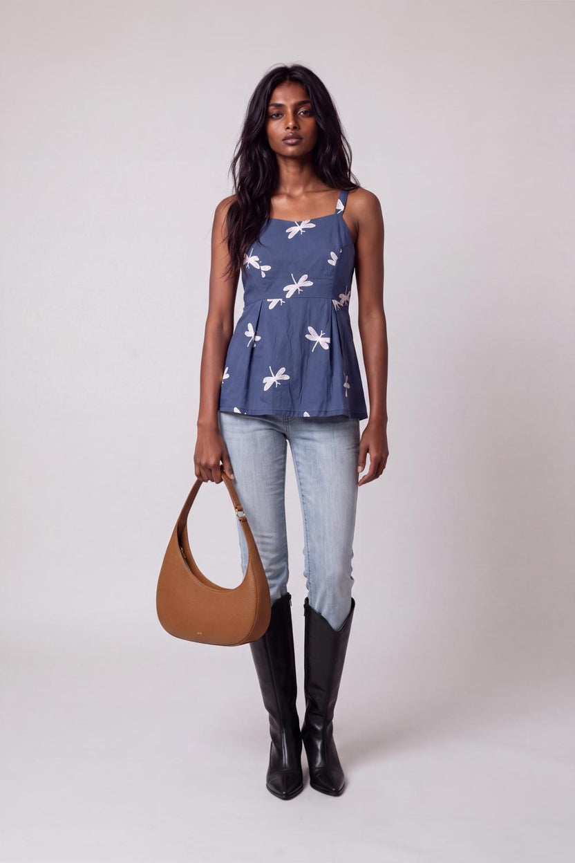 Womens Blue Dragonfly Print Peplum Top - Image 6