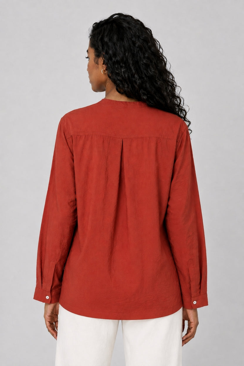 Womens Rust Solid Mandarin Collar Top - Image 5