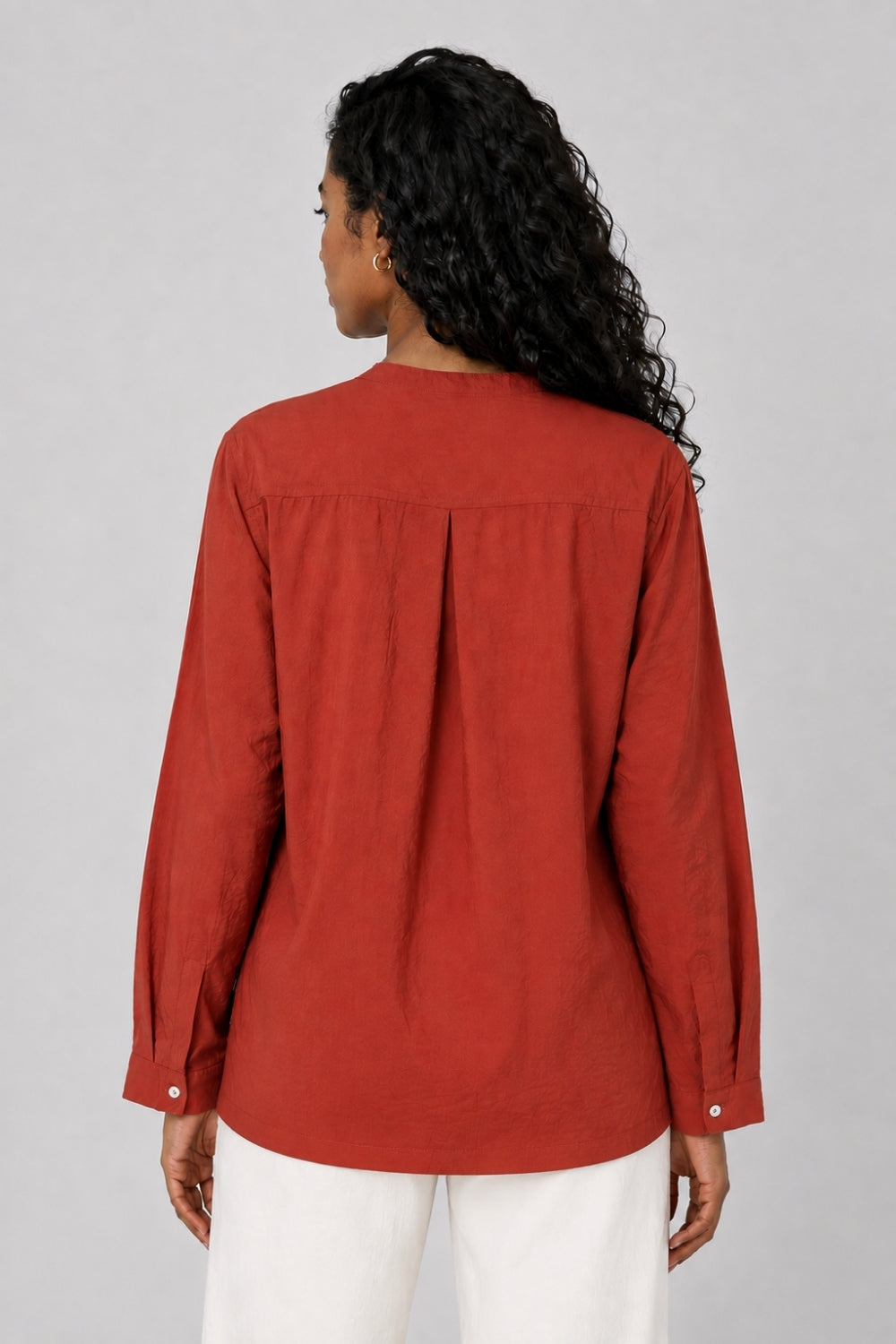Womens Rust Solid Mandarin Collar Top - Image 5