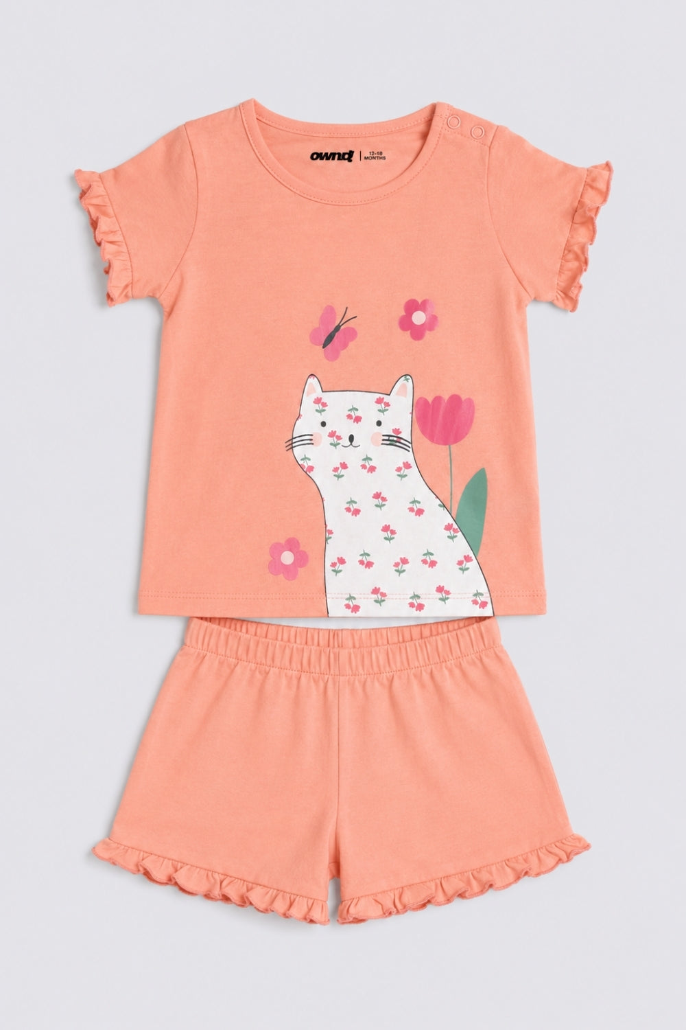 Infant Girls Peach Cat Print Co-ord Set - Image 2