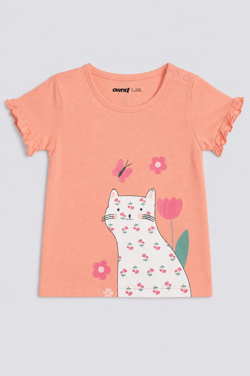 Infant Girls Peach Cat Print Co-ord Set - Image 4