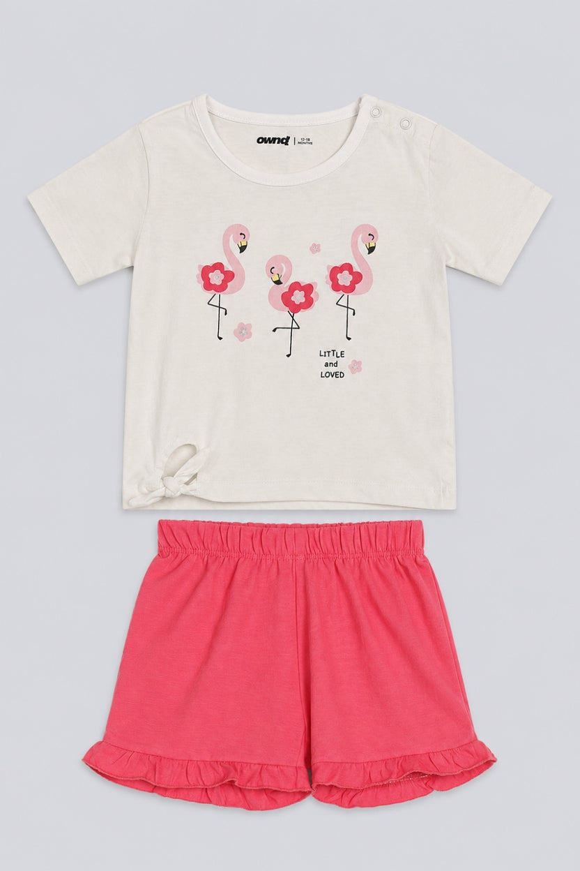 Infant Girls White Flamingo Print Co-ord Set - Image 2