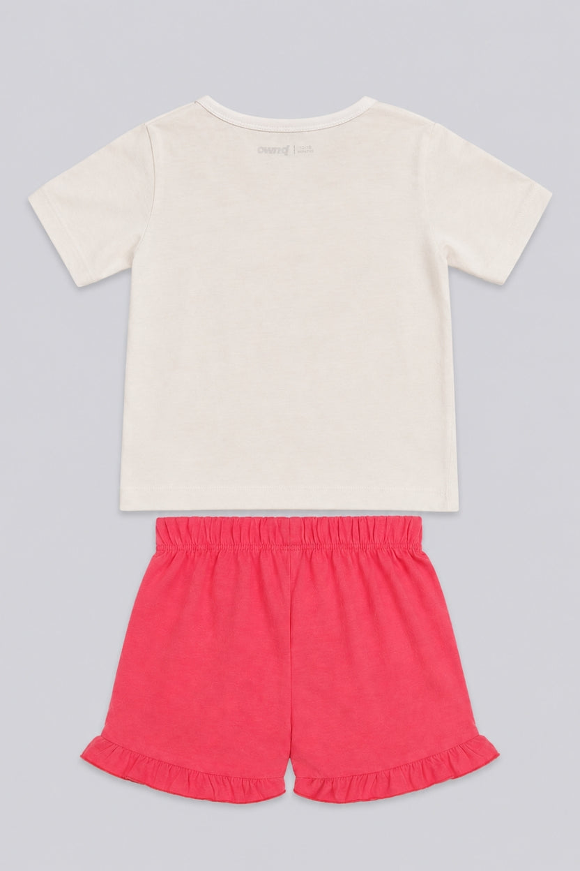 Infant Girls White Flamingo Print Co-ord Set - Image 3
