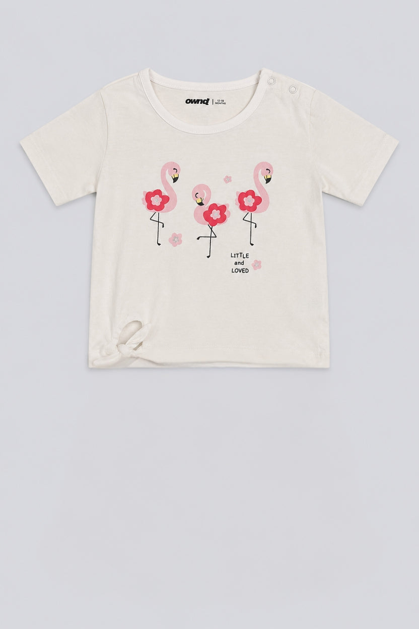 Infant Girls White Flamingo Print Co-ord Set - Image 4