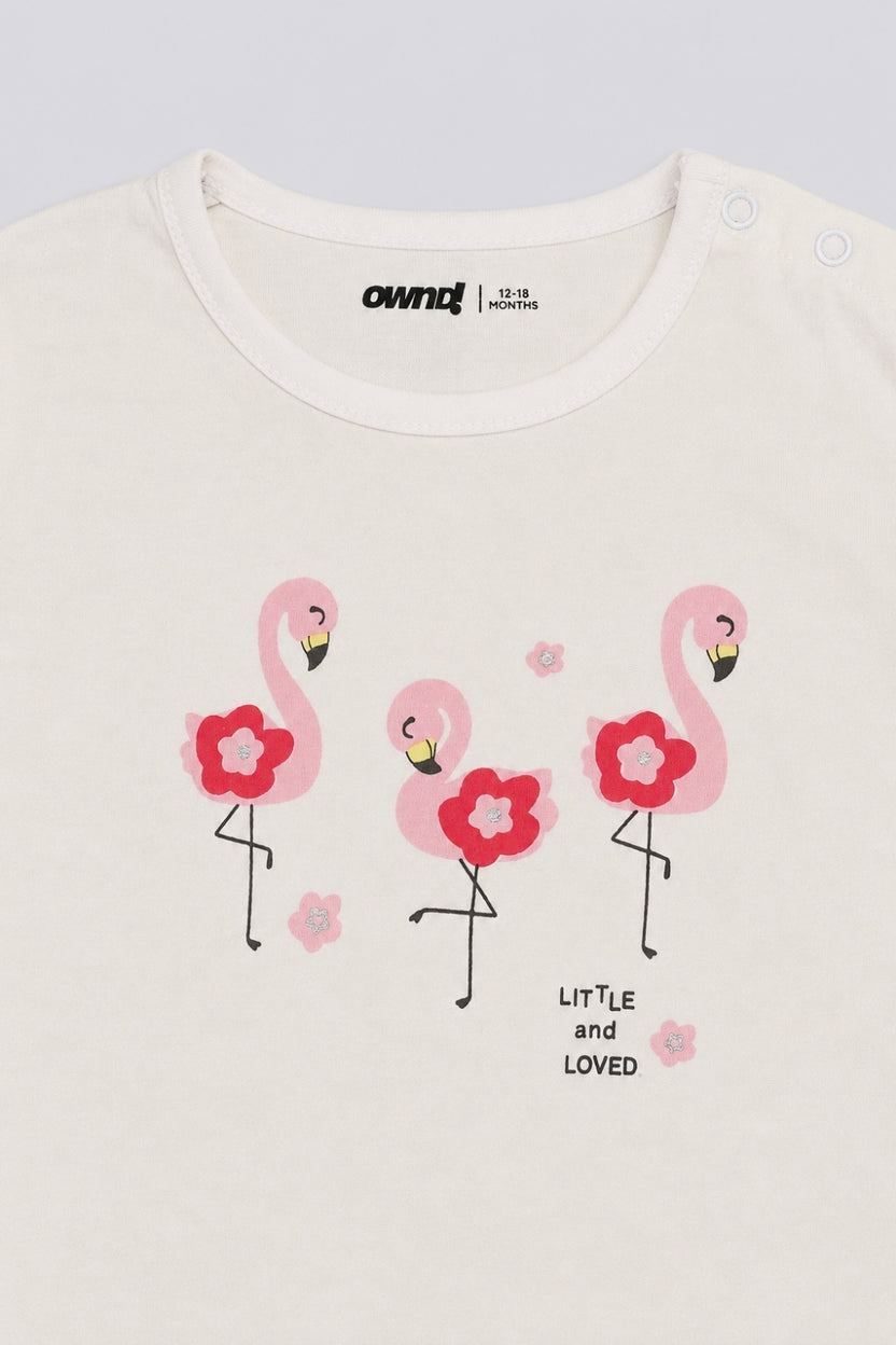 Infant Girls White Flamingo Print Co-ord Set - Image 8