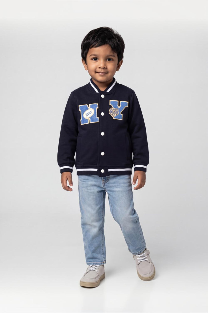 Boys Navy Varsity Bomber Sweatshirt - Image 1