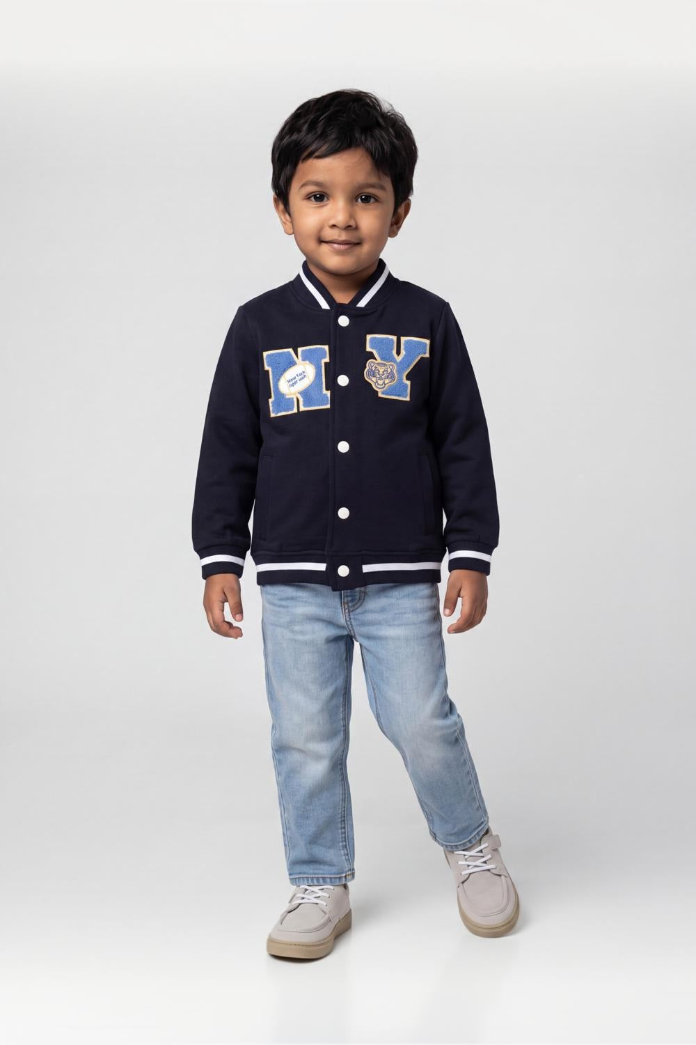 Boys Navy Varsity Bomber Sweatshirt - Image 1