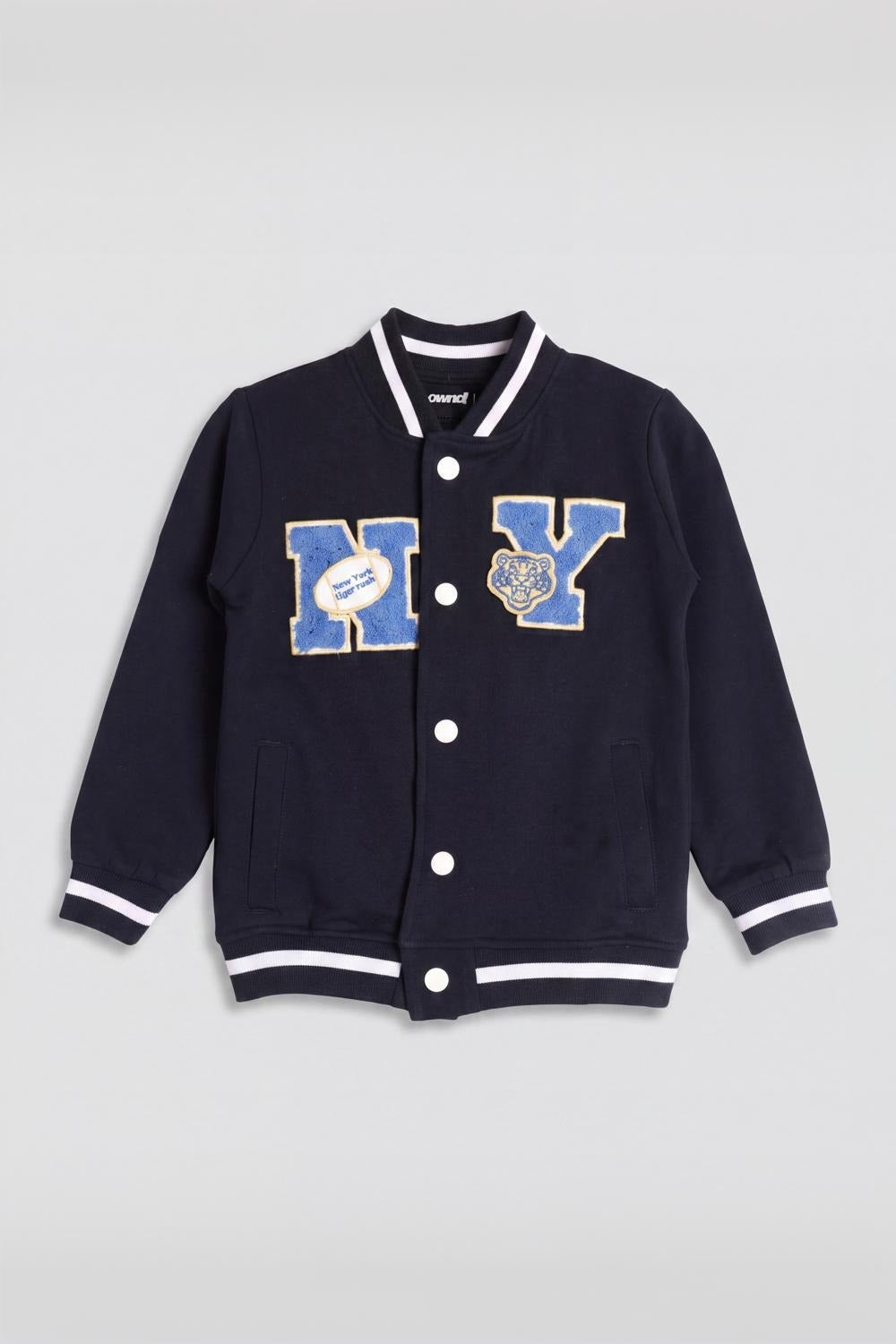 Boys Navy Varsity Bomber Sweatshirt - Image 2