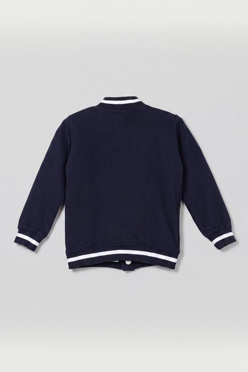 Boys Navy Varsity Bomber Sweatshirt - Image 3