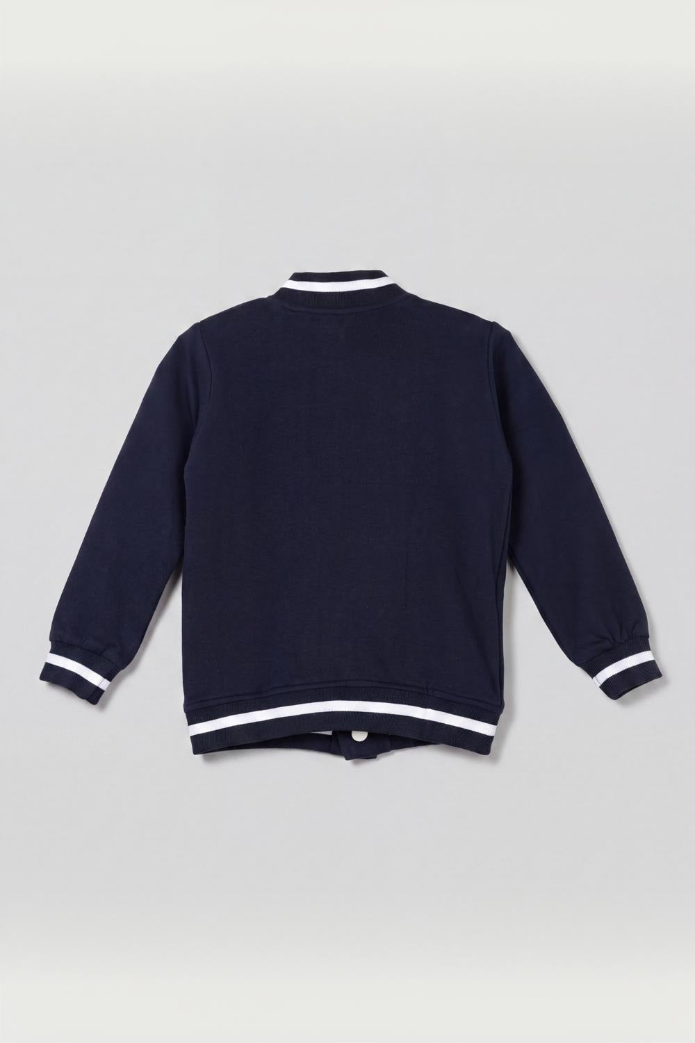 Boys Navy Varsity Bomber Sweatshirt - Image 3