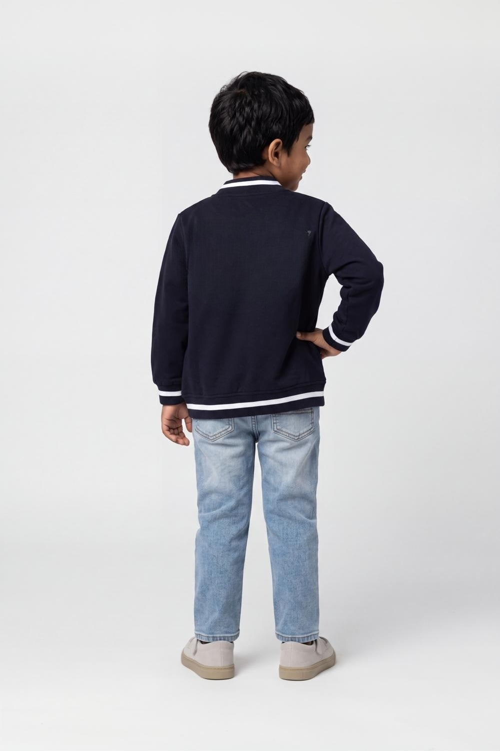 Boys Navy Varsity Bomber Sweatshirt - Image 4