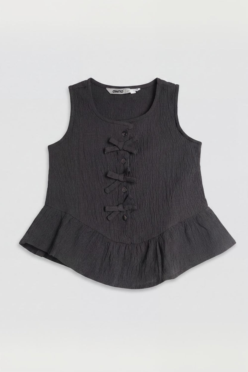 Girls Black Textured Peplum Co-ord Set - Image 2