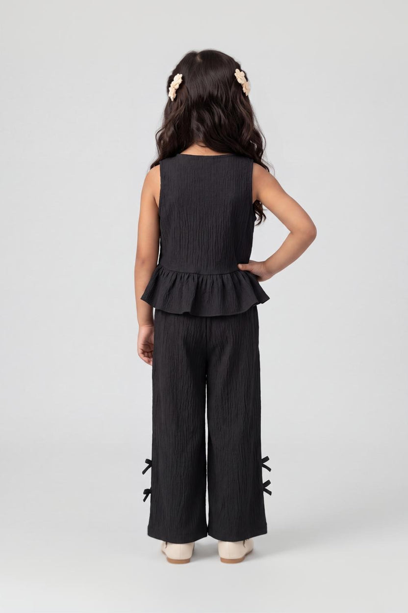 Girls Black Textured Peplum Co-ord Set - Image 5