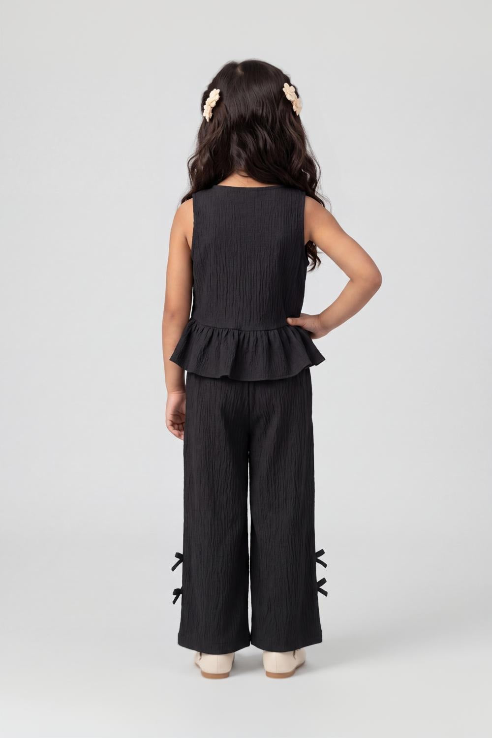 Girls Black Textured Peplum Co-ord Set - Image 5