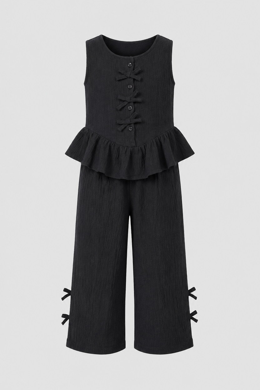 Girls Black Textured Peplum Co-ord Set - Image 7