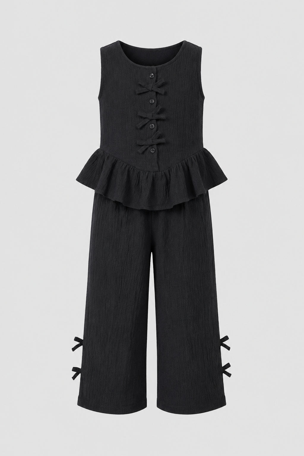 Girls Black Textured Peplum Co-ord Set - Image 7