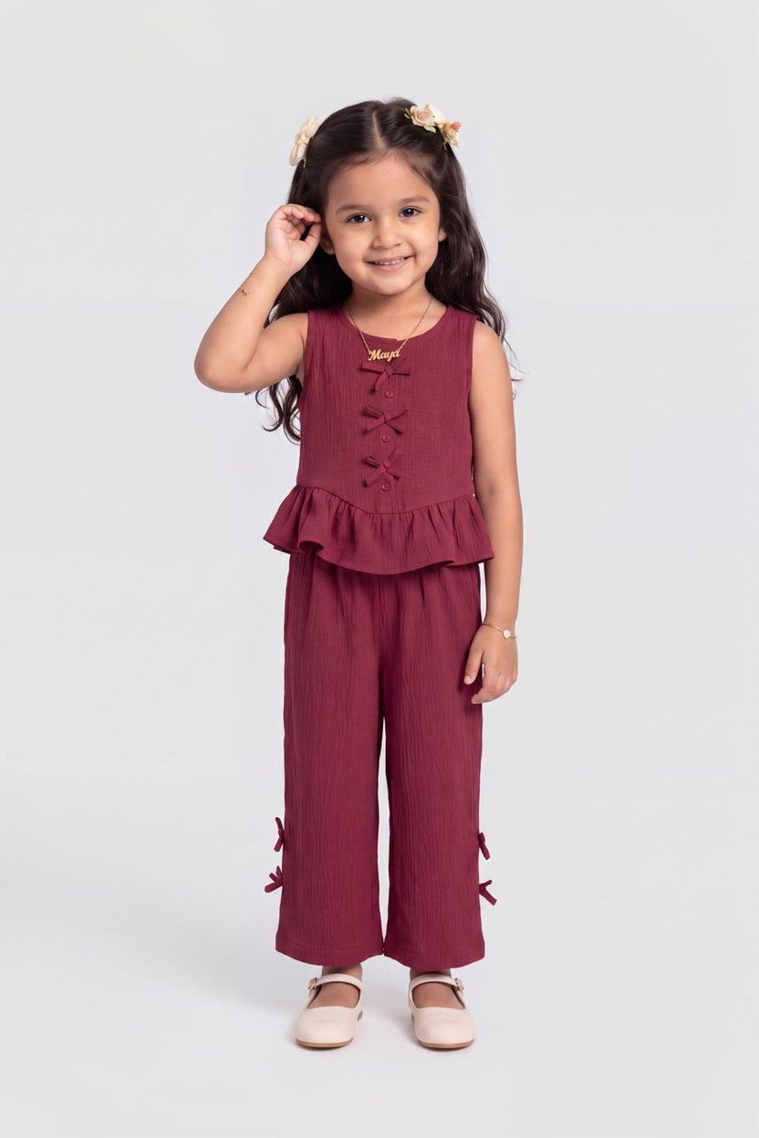Girls Red Textured Peplum Co-ord Set - Image 1