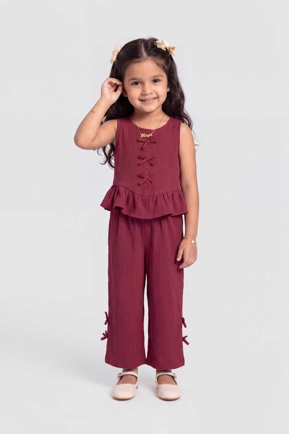 Girls Red Textured Peplum Co-ord Set - Image 1