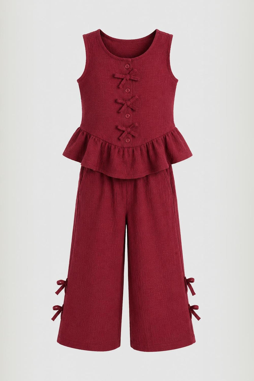 Girls Red Textured Peplum Co-ord Set - Image 2