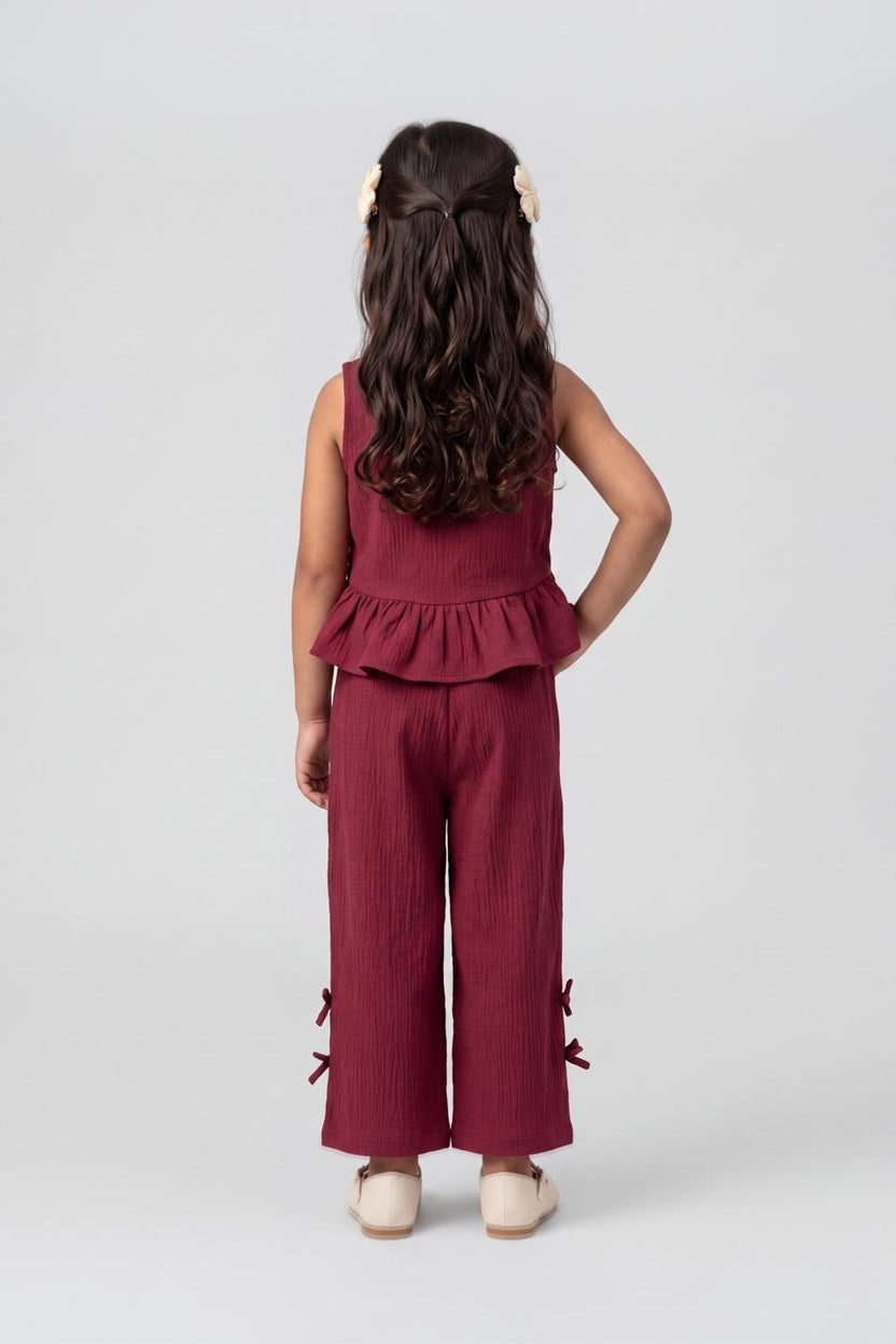 Girls Red Textured Peplum Co-ord Set - Image 5