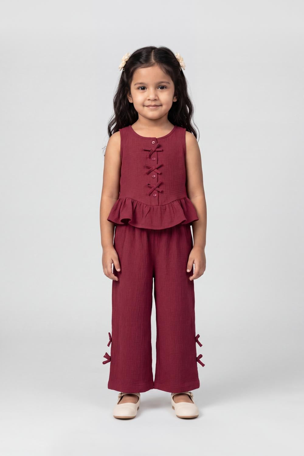 Girls Red Textured Peplum Co-ord Set - Image 7