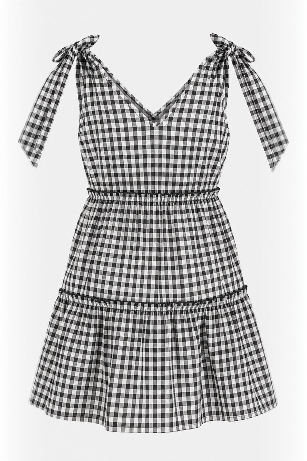 Girls Black Checked Tiered Dress - Image 2