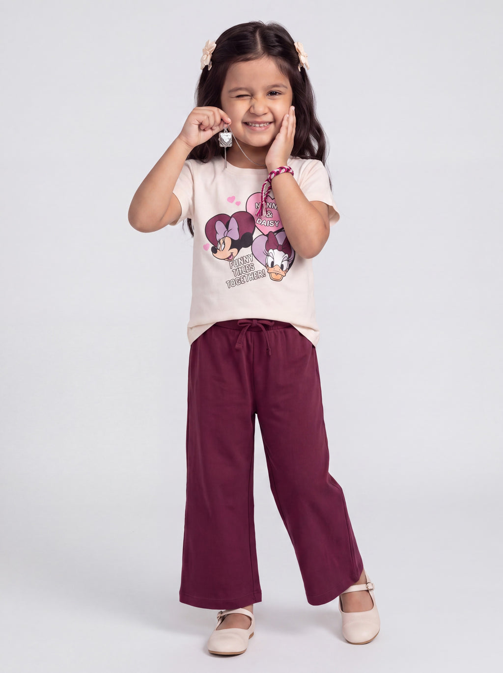 Girls Maroon Minnie Mouse Graphic Night Set - Image 1
