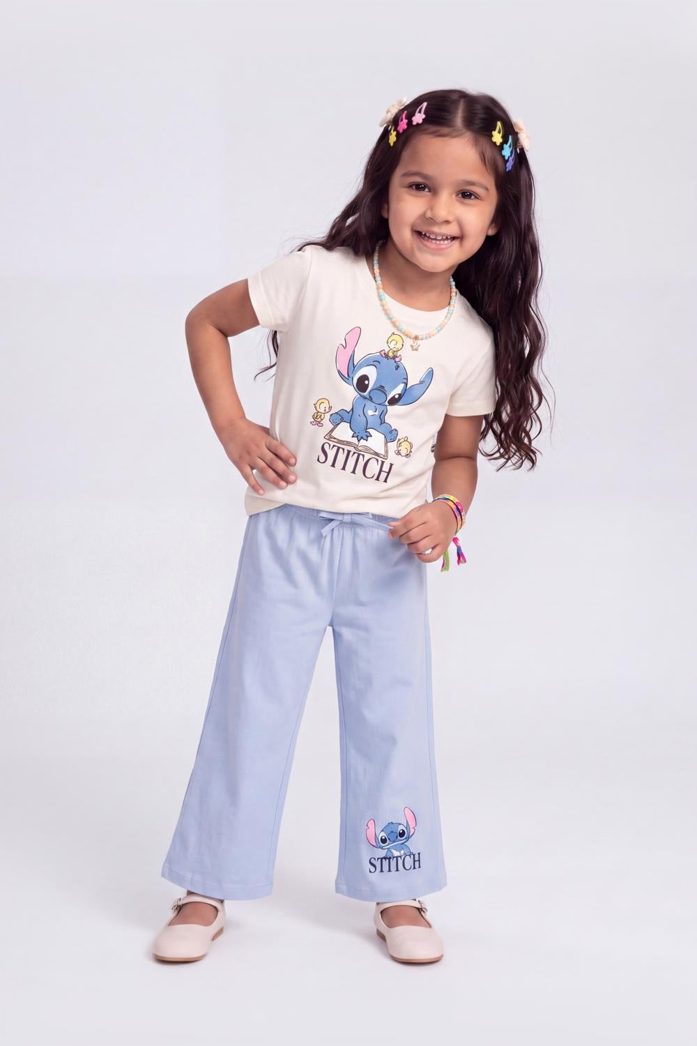Girls Light Blue Disney Stitch Printed Night Set - Image 1