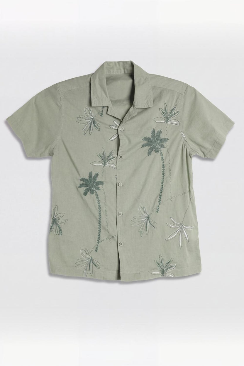 Tweens Boy Regular Fit Green Palm Print Resort Shirt - Image 2