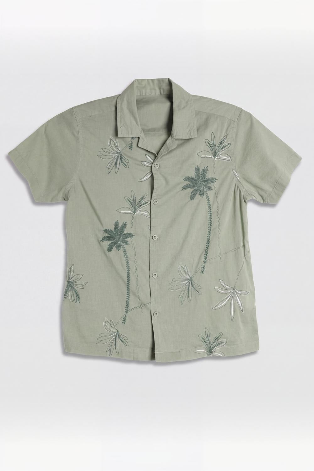 Tweens Boy Regular Fit Green Palm Print Resort Shirt - Image 2