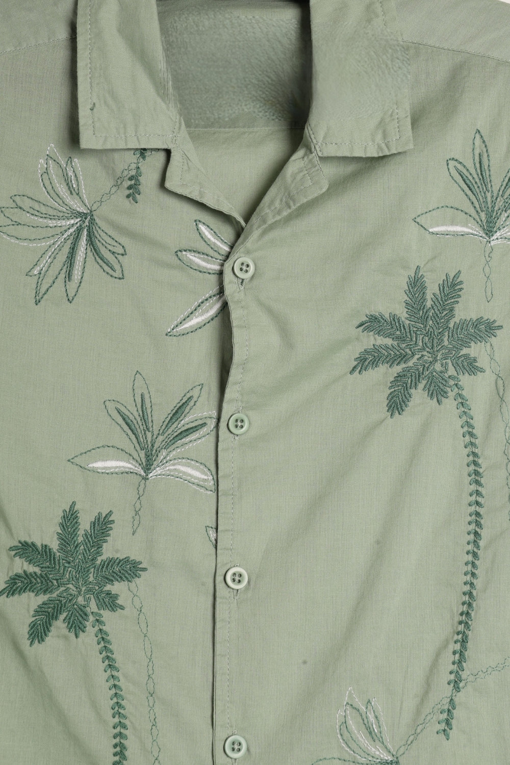 Tweens Boy Regular Fit Green Palm Print Resort Shirt - Image 5