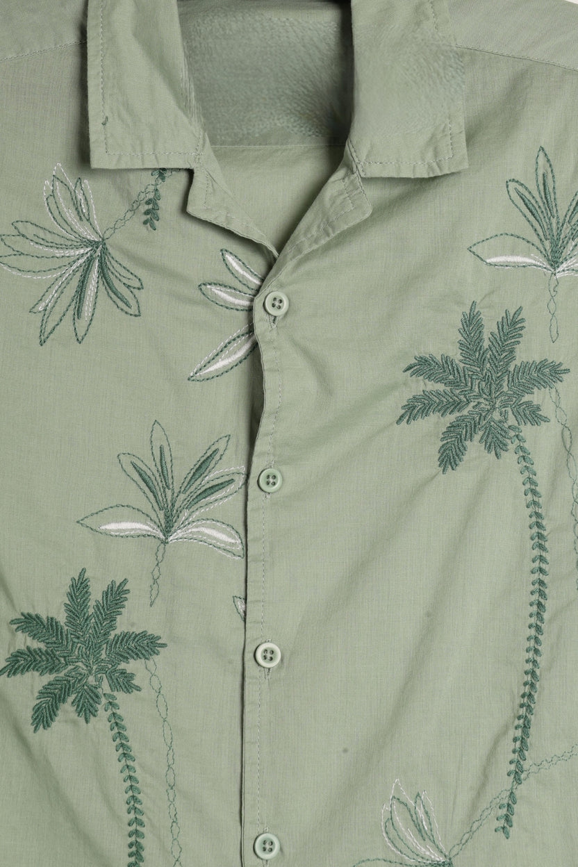 Tweens Boy Regular Fit Green Palm Print Resort Shirt - Image 6