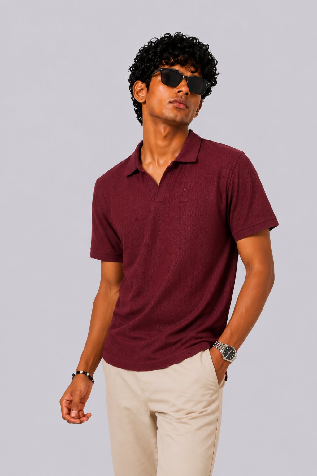 Mens Maroon Solid Polo T-Shirt - Image 1