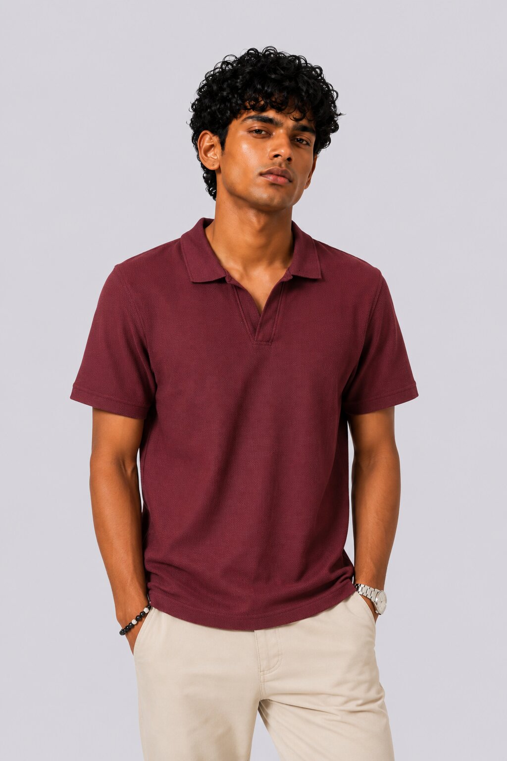 Mens Maroon Solid Polo T-Shirt - Image 2